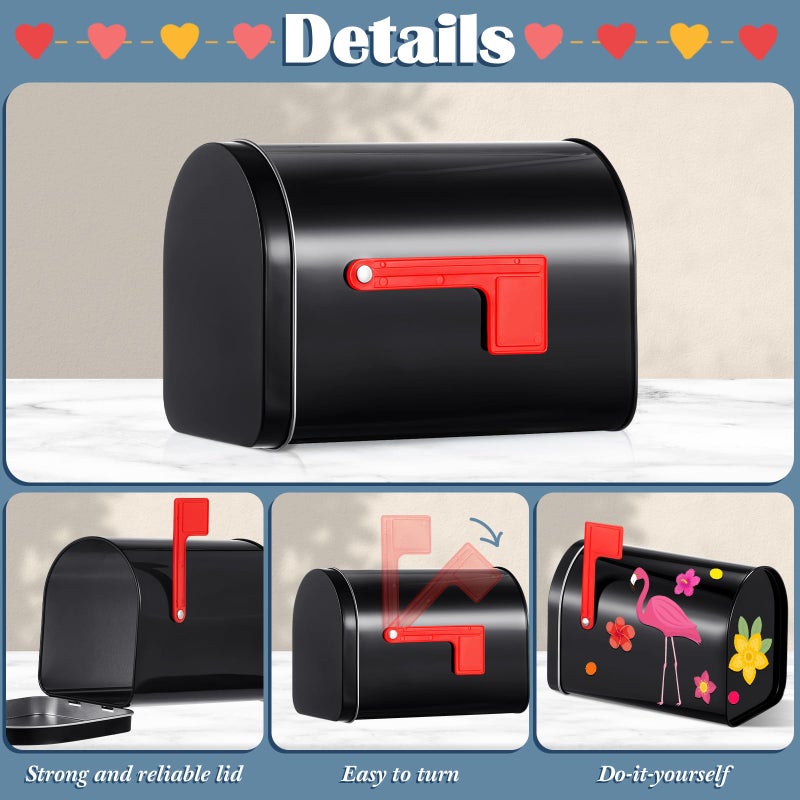 Lounsweer 4 Pcs Mini Tinplate Mailbox Toy Small Toy Mailbox with Raised Signal Flags Post Mount for Boys and Girls Christmas DIY Projects for Exchange Activities Christmas Party Gifts (Black) - Image 3