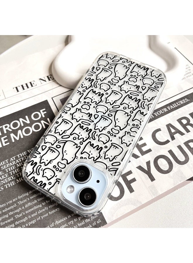 NIBEMINENT Black Line Cat Protective TPU Case Cover For iPhone 15 Plus Clear - Image 2