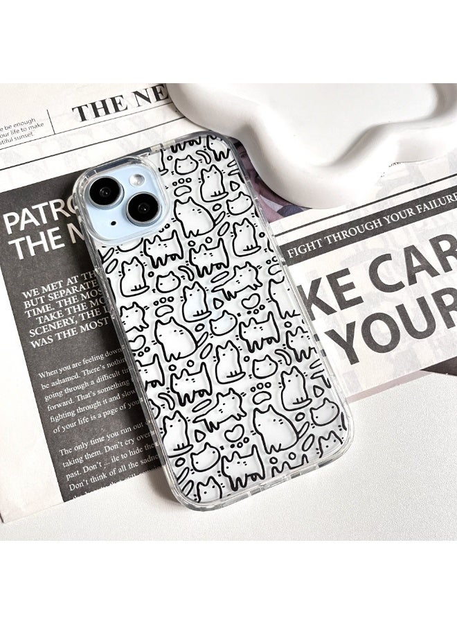 NIBEMINENT Black Line Cat Protective TPU Case Cover For iPhone 15 Plus Clear - Image 1