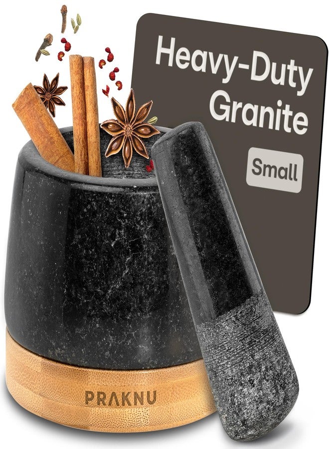 Praknu Mortar and Pestle Set Small - Heavy-Duty 1 Cup Stone Grinder for Spices & Herbs - Durable Granite Molcajete - Guacamole Bowl with Non-Slip Wooden Base - Effortless Grinding & Easy to Clean - Image 1