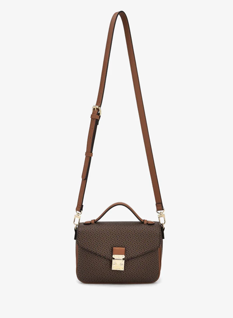 Celeste Monogram Print Satchel Bag With Button Closure