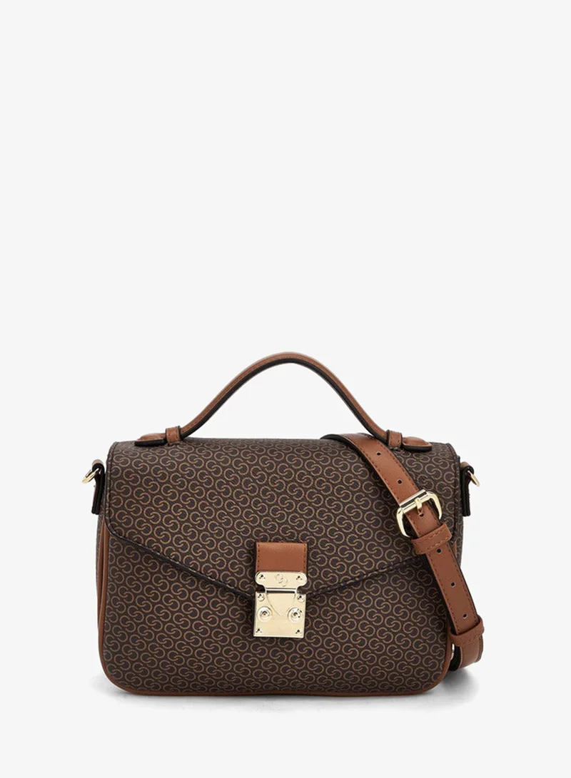 Celeste Monogram Print Satchel Bag With Button Closure