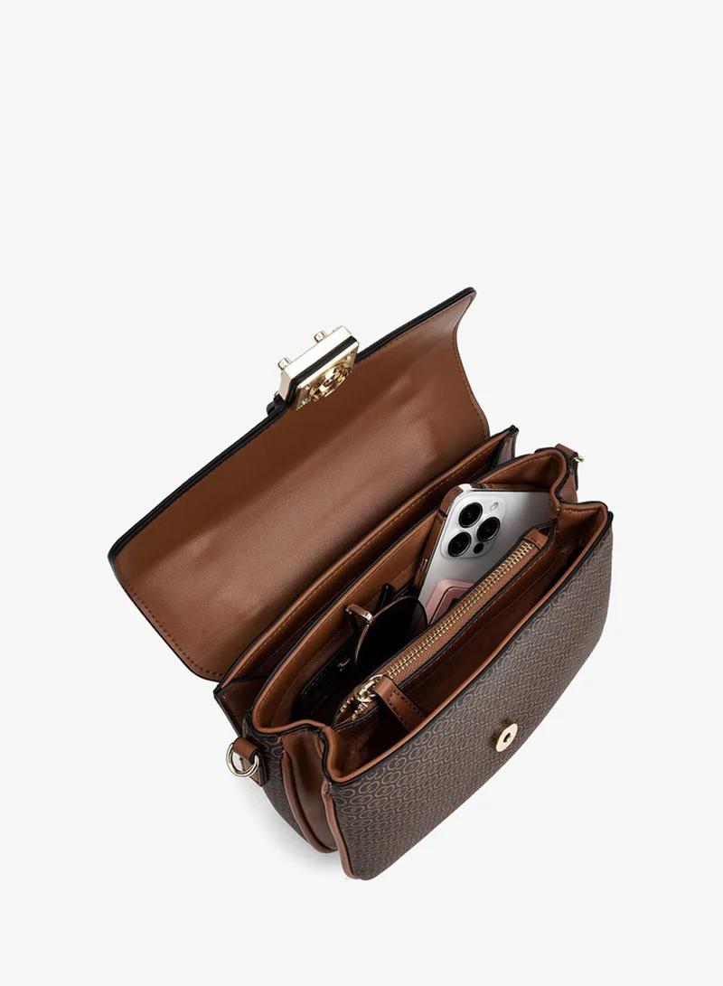 Celeste  Monogram Print Satchel Bag With Button Closure for Women | Best Price UAE