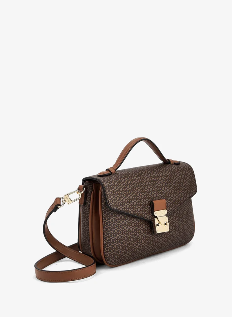 Celeste  Monogram Print Satchel Bag With Button Closure for Women | Best Price UAE