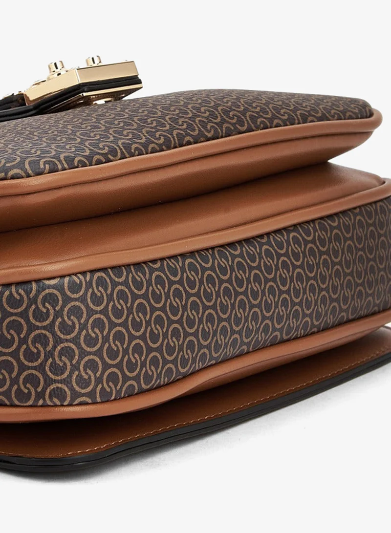 Celeste  Monogram Print Satchel Bag With Button Closure for Women | Best Price UAE