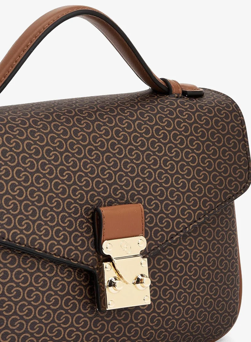 Celeste  Monogram Print Satchel Bag With Button Closure for Women | Best Price UAE