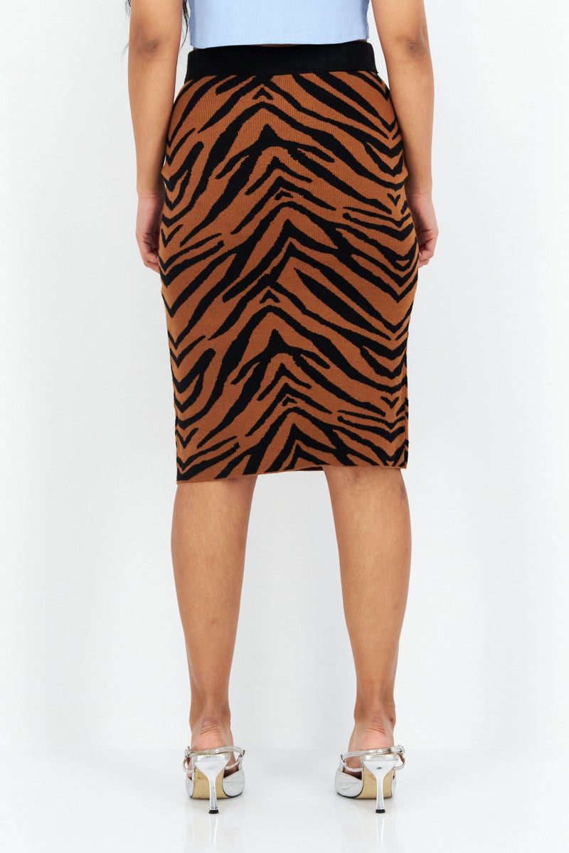 CARMEN MARC VALVO Women Animal Print Pencil Skirt, Brown - Image 3