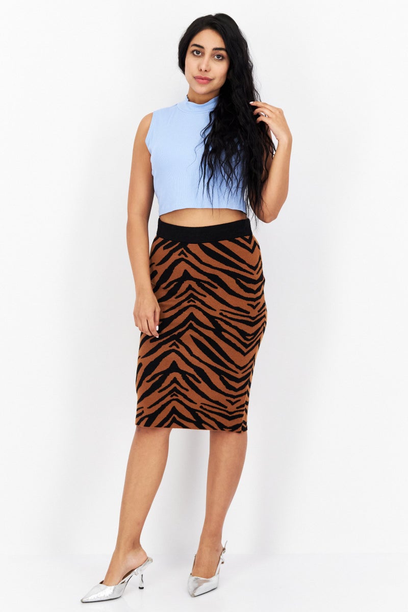 CARMEN MARC VALVO Women Animal Print Pencil Skirt, Brown - Image 2