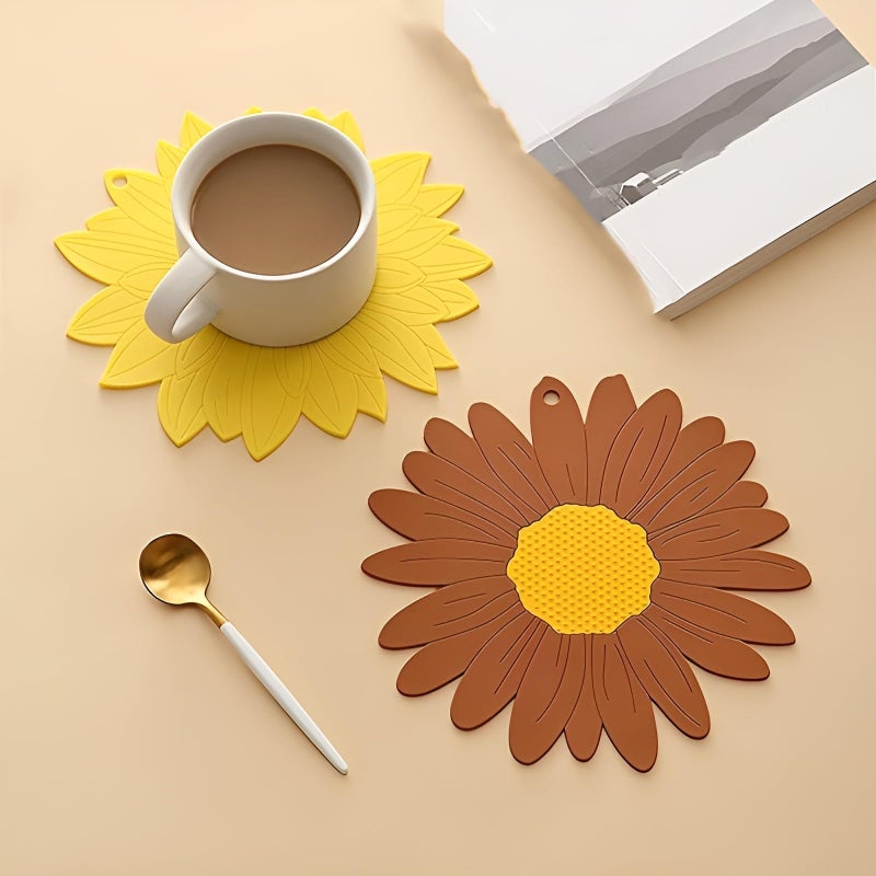 P Plus Fire Multi-Purpose Silicone Mat Trivet Set Placemat Coaster Set Pot Holders Hot Pads Microwave Mat Flower Design Hot Pad to Portect Your Table (Big, Set of 4, Multi) - Image 3