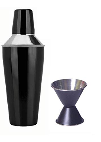 Dynore 2 pc Black Color bar Set - Cocktail Shaker 750 ML and Double Sided Peg Measure 30/60 ML - Image 1