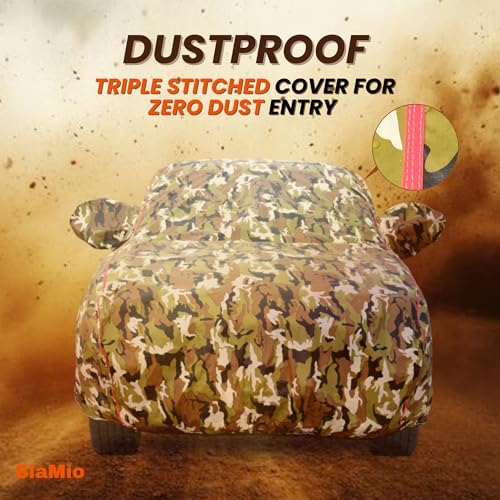 Slamio Car Cover for Maruti Suzuki Brezza (2022-2026) | Waterproof, Dustproof, UV Resistant | All-Weather Protection with Mirror Pockets | Custom Fit, Triple Stitch | Jungle Print - Image 4