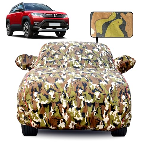 Slamio Car Cover for Maruti Suzuki Brezza (2022-2026) | Waterproof, Dustproof, UV Resistant | All-Weather Protection with Mirror Pockets | Custom Fit, Triple Stitch | Jungle Print - Image 1