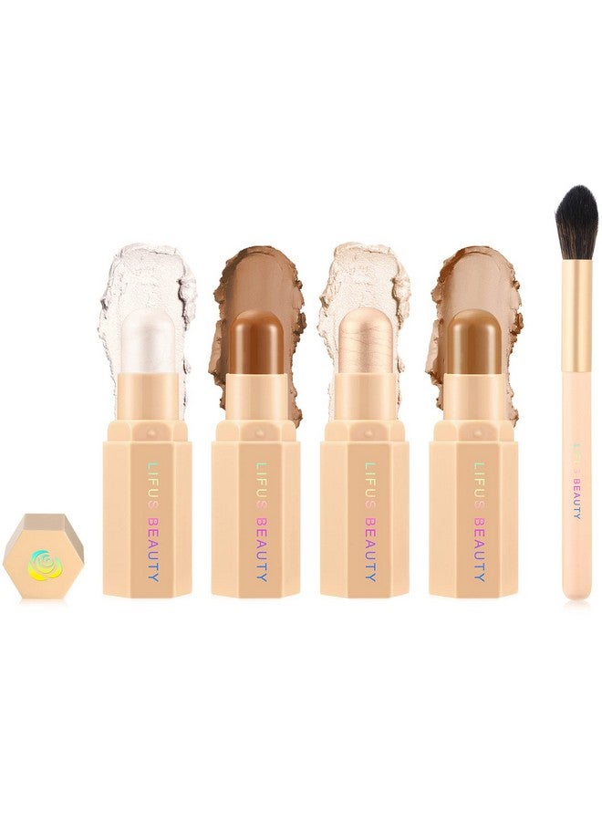 LIFUS Face Cream Contour Stick Bronzer Stick Highlighter Stick Illuminator Makeup Glow Kitlong Lasting Highly Piamented Skin Brighten Shadow Contour Bronzer Highlighter Powder Pen Pencil F1  - Image 1