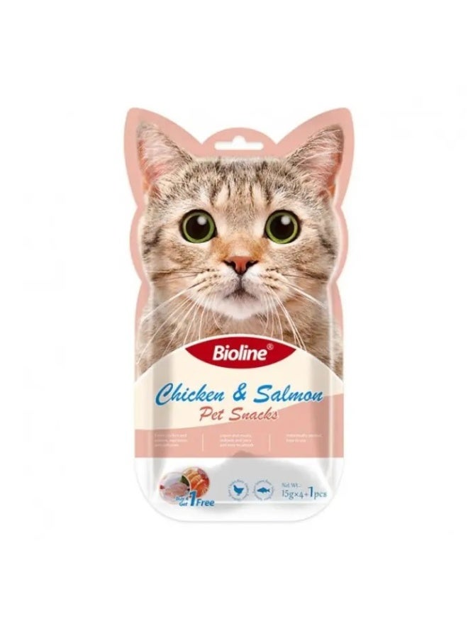 Bioline Cat Treats Chicken & Salmon – Premium Cat Reward Snacks 5x15g