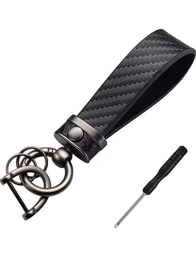 GUSGU من ألياف الكربون سلسلة مفاتيح السيارات ، سلسلة مفاتيح السيارات والجلود ستوكات مع حلقة رئيسية صغيرة ، مفك البراغي ، 360 درجة التناوب المضادة فقدت د على شكل حلقة ، سلسلة مفاتيح عالمية - Image 2