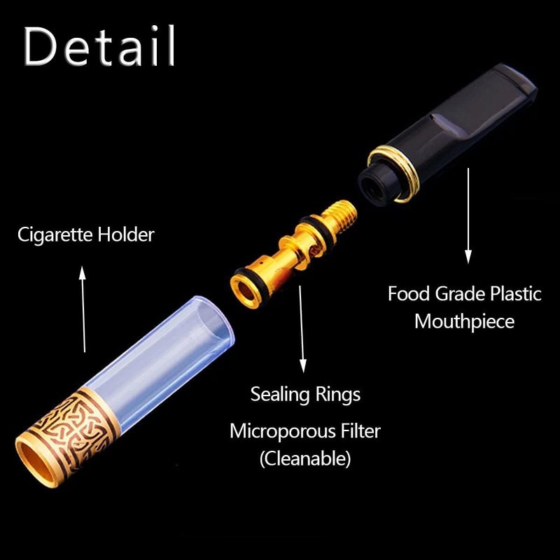 Cigarette Filter Holder with Microporous Multi-Filtering System - Reduces Tar and   Stains - Portable, Reusable Food-Grade Plastic, Coarse 7.3-8mm Cigarette Compatible, Gold#4081 - Image 5