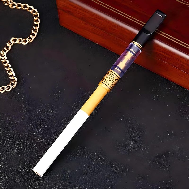 Cigarette Filter Holder with Microporous Multi-Filtering System - Reduces Tar and   Stains - Portable, Reusable Food-Grade Plastic, Coarse 7.3-8mm Cigarette Compatible, Gold#4081 - Image 4