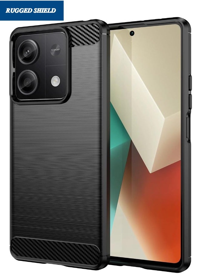 RUGGED SHIELD Redmi Note 13 Case, Redmi Note 13 5G Cover with Brushed Carbon Fiber Texture, Flexible TPU Shockproof Protective Bumper Phone Case, Slim Case Cover for Redmi Note 13 5G, Black  - Image 1