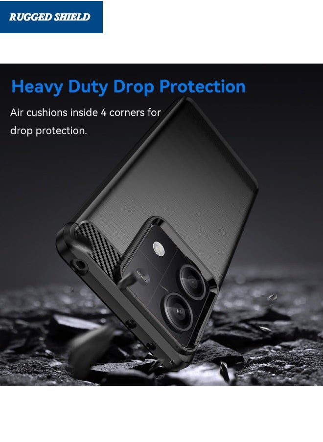 RUGGED SHIELD Redmi Note 13 Case, Redmi Note 13 5G Cover with Brushed Carbon Fiber Texture, Flexible TPU Shockproof Protective Bumper Phone Case, Slim Case Cover for Redmi Note 13 5G, Black  - Image 5