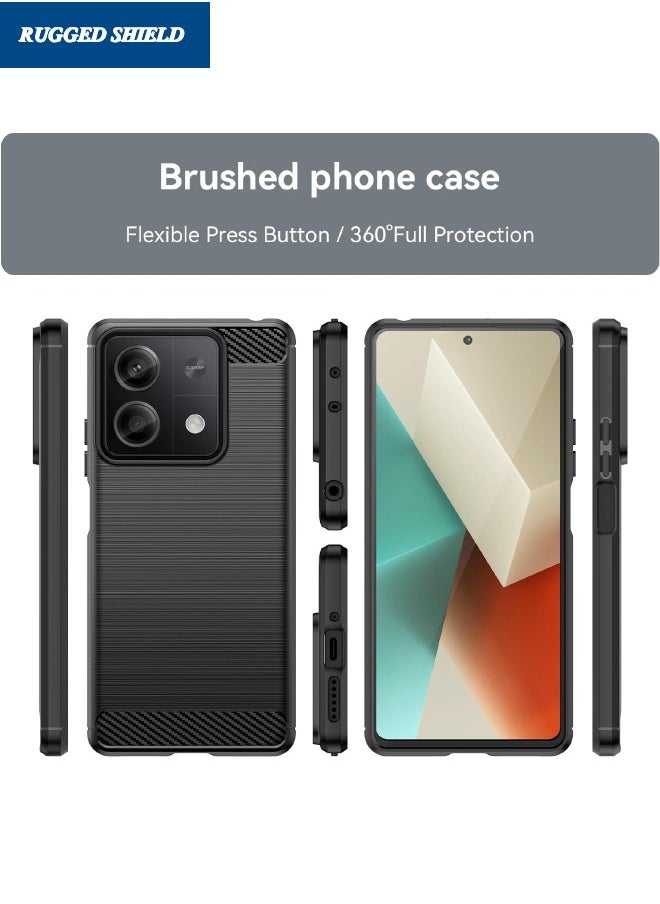 RUGGED SHIELD Redmi Note 13 Case, Redmi Note 13 5G Cover with Brushed Carbon Fiber Texture, Flexible TPU Shockproof Protective Bumper Phone Case, Slim Case Cover for Redmi Note 13 5G, Black  - Image 2