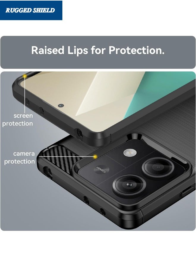 RUGGED SHIELD Redmi Note 13 Case, Redmi Note 13 5G Cover with Brushed Carbon Fiber Texture, Flexible TPU Shockproof Protective Bumper Phone Case, Slim Case Cover for Redmi Note 13 5G, Black  - Image 4