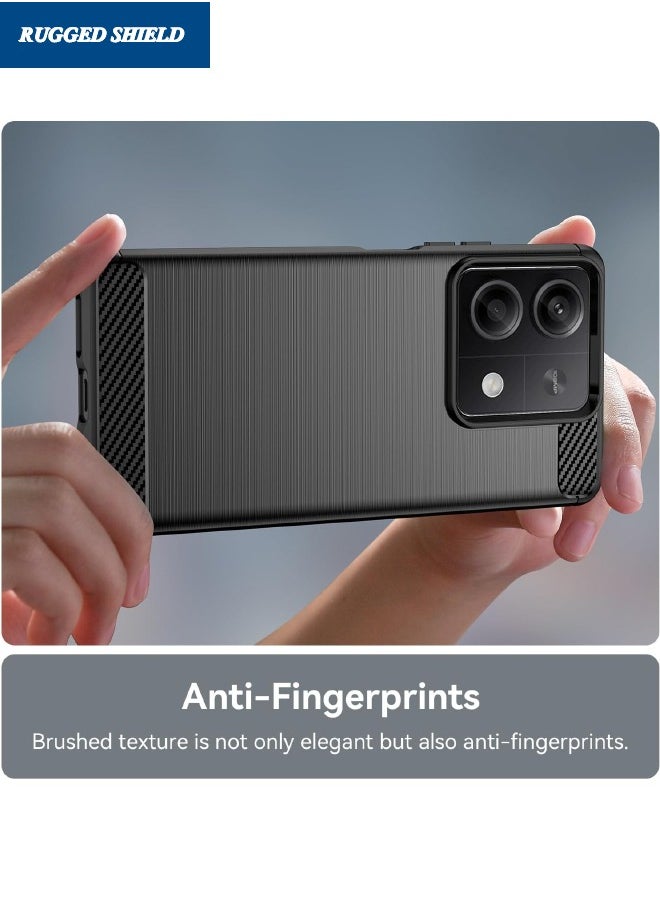 RUGGED SHIELD Redmi Note 13 Case, Redmi Note 13 5G Cover with Brushed Carbon Fiber Texture, Flexible TPU Shockproof Protective Bumper Phone Case, Slim Case Cover for Redmi Note 13 5G, Black  - Image 3