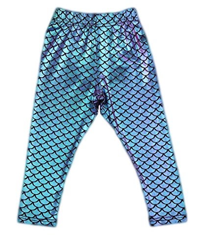Faithtur Baby Girls Clothes Mermaid Fish Scale Stretch Leggings High Waist Pants Tights 5t Girls Clothes Beach Outfits(4-5 Years, A) - Image 2