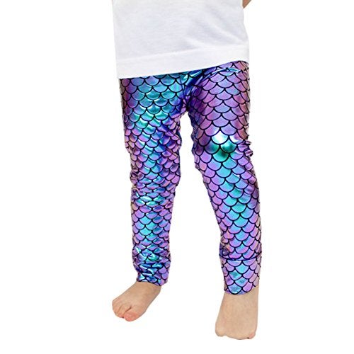 Faithtur Baby Girls Clothes Mermaid Fish Scale Stretch Leggings High Waist Pants Tights 5t Girls Clothes Beach Outfits(4-5 Years, A) - Image 4