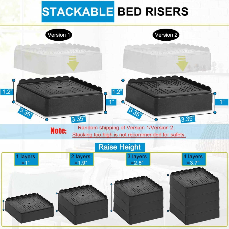 EGTTGIN Bed Risers 1 inch, 2 inch, 3 inch, 4 inch Heavy Duty, Adjustable Furniture Riser for Table Desk Couch Sofa Chair Recliner Leg Frame Dorm, Stackable Bed Raisers Blocks (Black 4 Pack, 1 inch) - Image 2