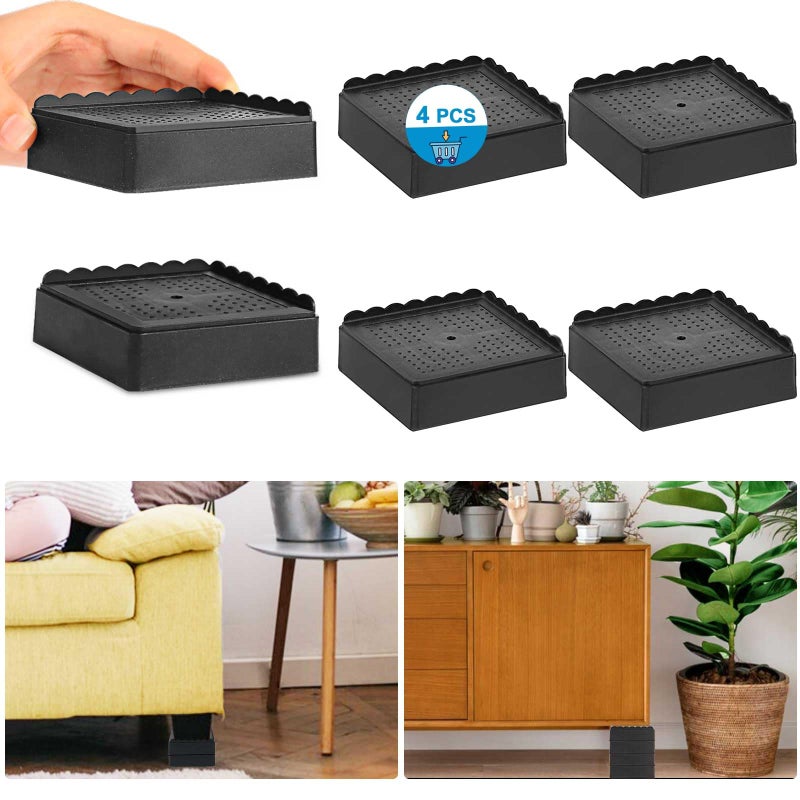 EGTTGIN Bed Risers 1 inch, 2 inch, 3 inch, 4 inch Heavy Duty, Adjustable Furniture Riser for Table Desk Couch Sofa Chair Recliner Leg Frame Dorm, Stackable Bed Raisers Blocks (Black 4 Pack, 1 inch) - Image 1