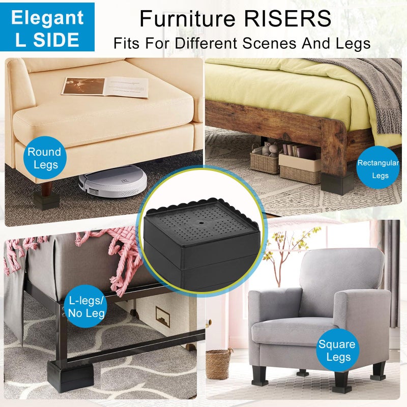EGTTGIN Bed Risers 1 inch, 2 inch, 3 inch, 4 inch Heavy Duty, Adjustable Furniture Riser for Table Desk Couch Sofa Chair Recliner Leg Frame Dorm, Stackable Bed Raisers Blocks (Black 4 Pack, 1 inch) - Image 3