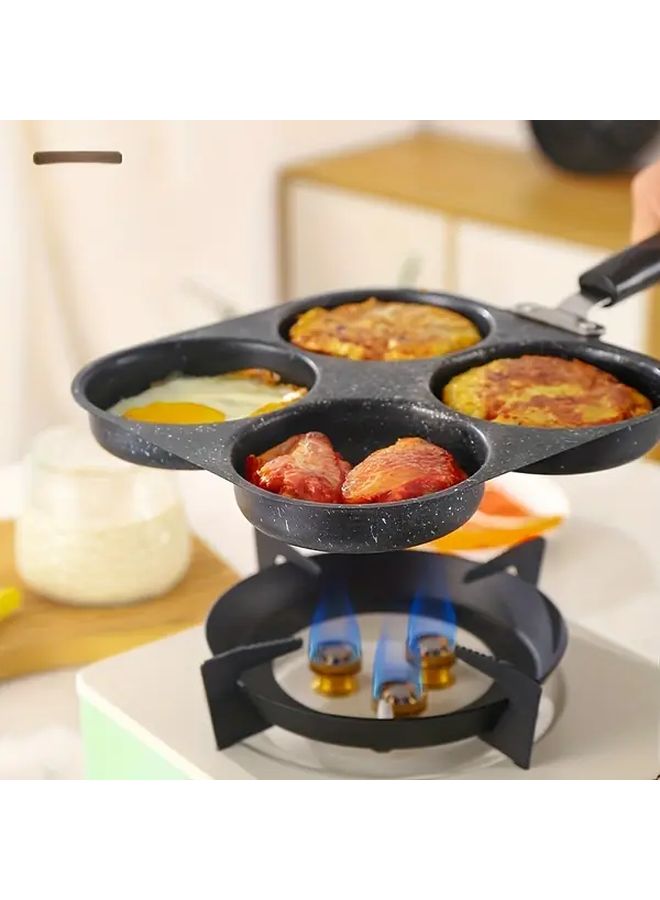 4 Cup Nonstick Round 4 Grid Egg Frying Pan Granite Multipurpose Breakfast Cookware For Eggs Pancakes Crepes Compatible With Gas And Induction Cooktops - Image 1