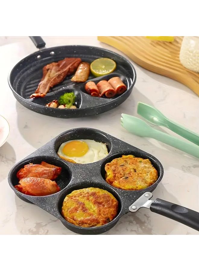 4 Cup Nonstick Round 4 Grid Egg Frying Pan Granite Multipurpose Breakfast Cookware For Eggs Pancakes Crepes Compatible With Gas And Induction Cooktops - Image 2