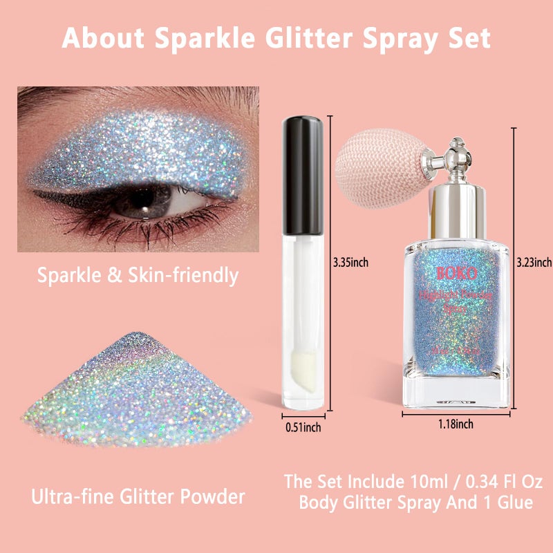 Boko Body Glitter Spray, Iridescent Glitter Spray for Sparkling Body Face Hair Nail Clothes, Hair Glitter Spray Body Shimmer Powder for Highlighter Makeup Festival Concert Party Rave Accessories - Image 4