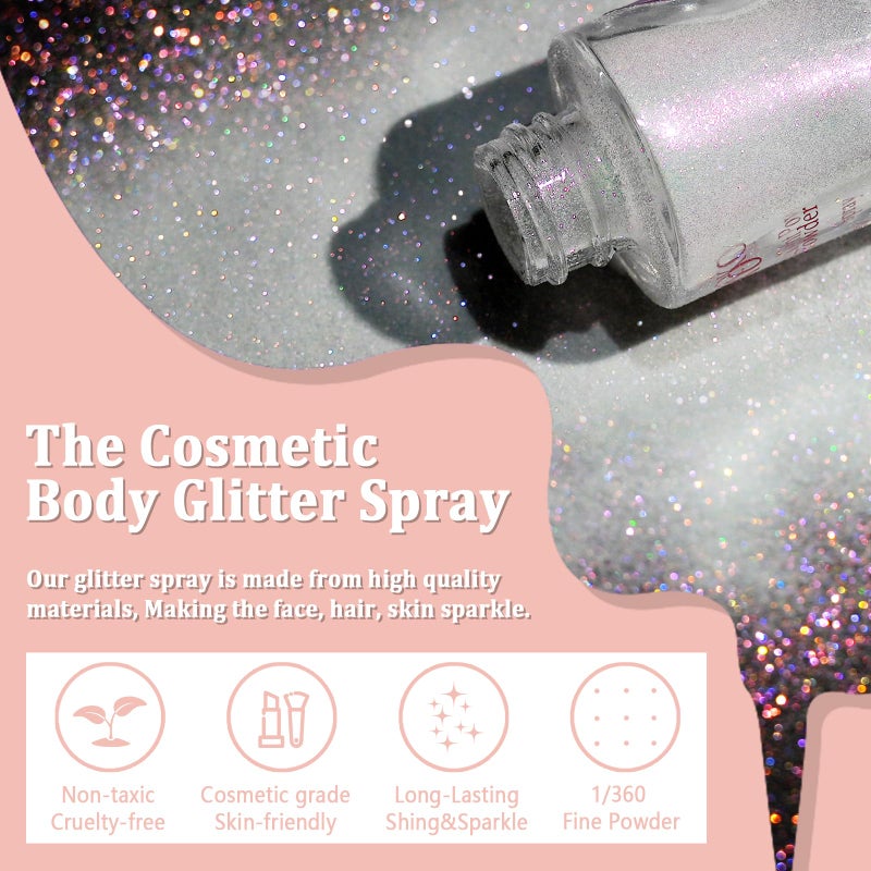 Boko Body Glitter Spray, Iridescent Glitter Spray for Sparkling Body Face Hair Nail Clothes, Hair Glitter Spray Body Shimmer Powder for Highlighter Makeup Festival Concert Party Rave Accessories - Image 2