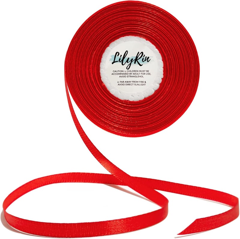 LilyRin Red Ribbon 1/4 Inches 36 Yards Satin Roll Perfect for Scrapbooking, Art, Wedding, Wreath, Packing Birthday, Wrapping Christmas Gifts or Other Projects - Image 1