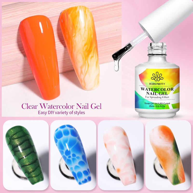 Born Pretty Nail Blooming Gel, 15ml Clear Clear U V Led Blossom Gel Polish for Spreading Effect Marble Natural Stone Watercolor Floral Print Nail Art DIY Design Manicure Valentine's Day Gift - Image 5