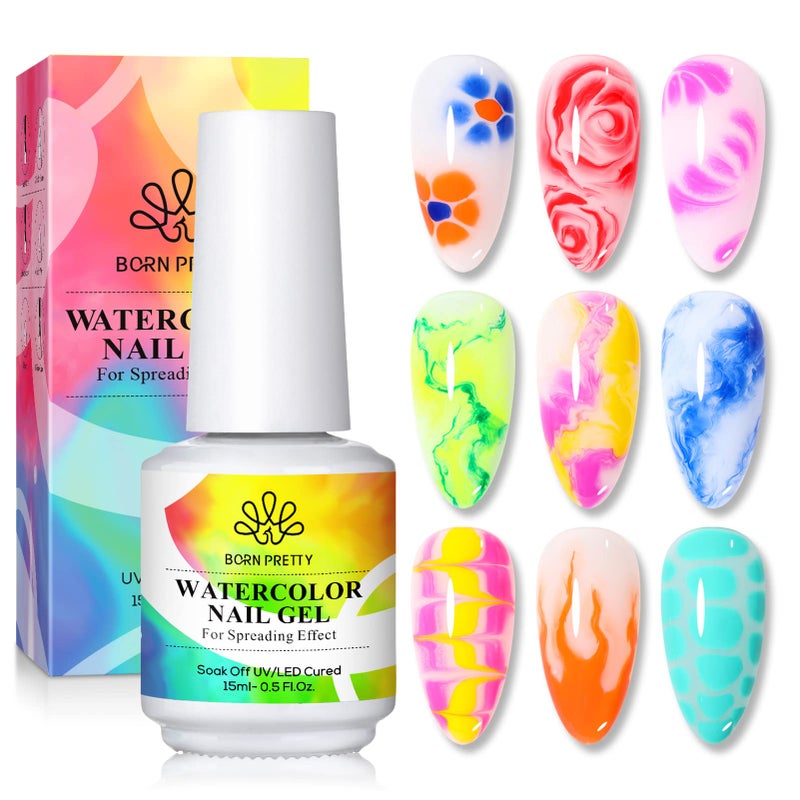 Born Pretty Nail Blooming Gel, 15ml Clear Clear U V Led Blossom Gel Polish for Spreading Effect Marble Natural Stone Watercolor Floral Print Nail Art DIY Design Manicure Valentine's Day Gift - Image 1