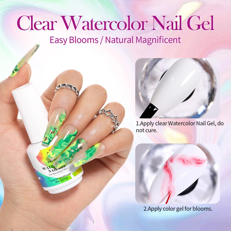Born Pretty Nail Blooming Gel, 15ml Clear Clear U V Led Blossom Gel Polish for Spreading Effect Marble Natural Stone Watercolor Floral Print Nail Art DIY Design Manicure Valentine's Day Gift - Image 3