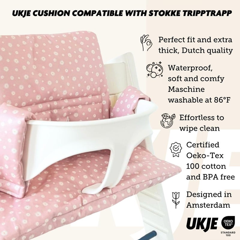 UKJE Cushion Compatible with Stokke Tripp Trapp  Soft Seat Cushion for Infants Babies  Toddlers High Chair Accessories Easy to Install Polyester 165 x 11 x 2 inches Daisy - Image 2