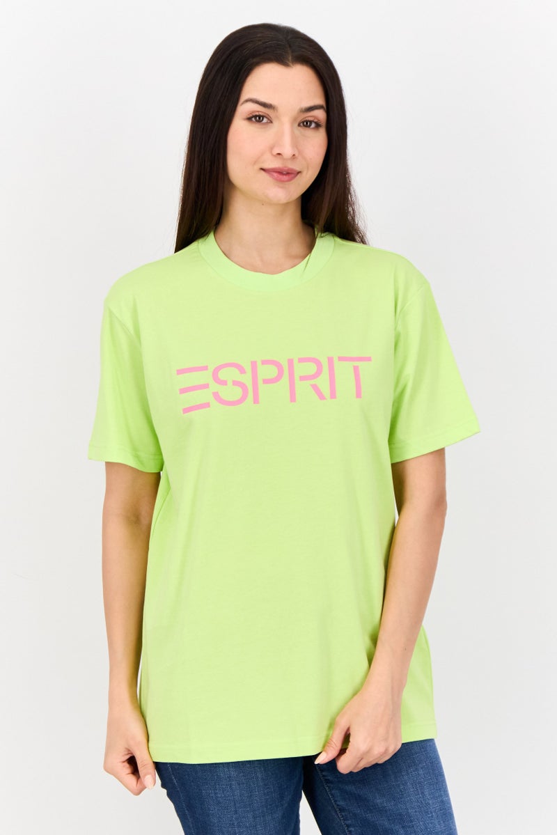 ESPRIT Women Crew Neck Short Sleeves Graphic Print T-Shirt, Lime Green - Image 1