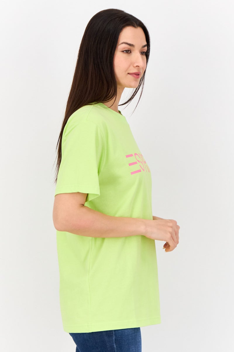 ESPRIT Women Crew Neck Short Sleeves Graphic Print T-Shirt, Lime Green - Image 2