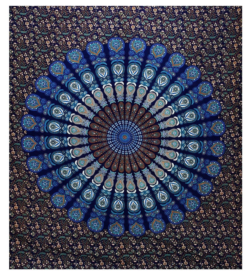 Doraya Psychedelic Mirchi Mandala Tie Dye Mandala Tapestry Hippie Hippy Celestial Wall Hanging Indian Bohemian Tapestries Blue Twin 84x54 Inches - Image 2