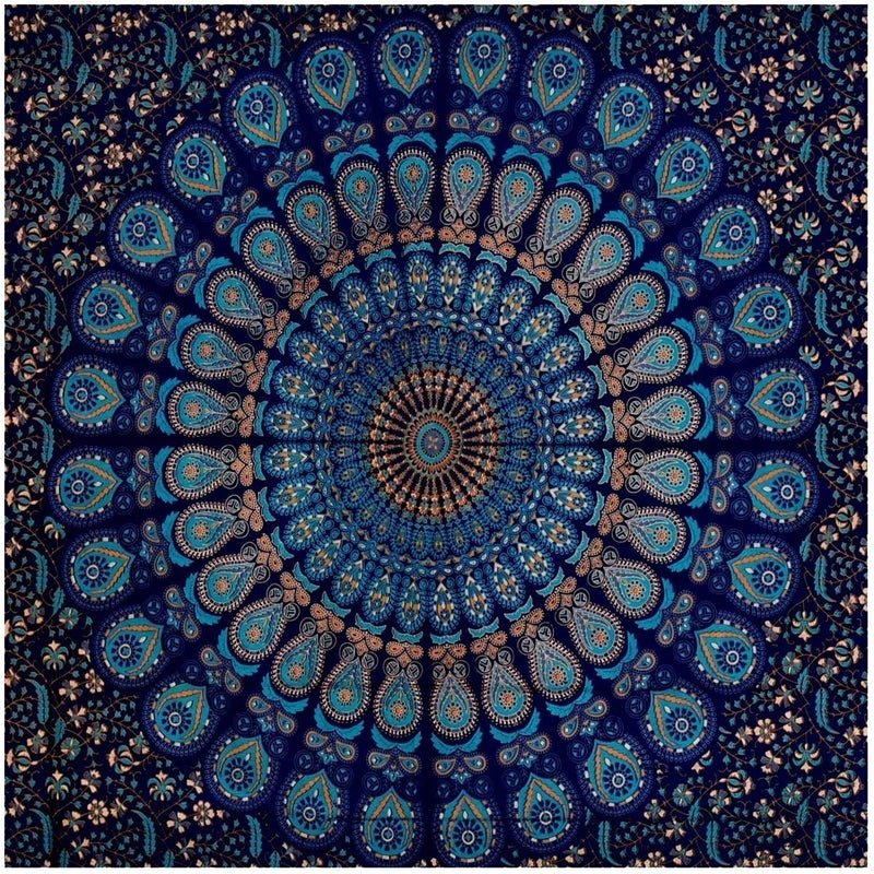 Doraya Psychedelic Mirchi Mandala Tie Dye Mandala Tapestry Hippie Hippy Celestial Wall Hanging Indian Bohemian Tapestries Blue Twin 84x54 Inches - Image 1