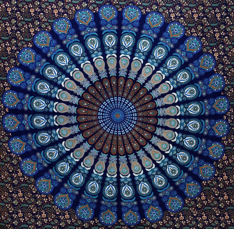 Doraya Psychedelic Mirchi Mandala Tie Dye Mandala Tapestry Hippie Hippy Celestial Wall Hanging Indian Bohemian Tapestries Blue Twin 84x54 Inches - Image 3