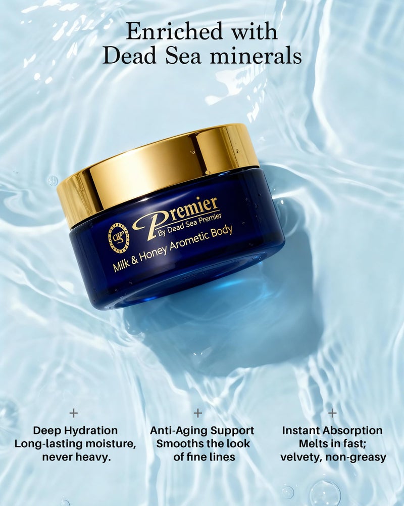 Premier Dead Sea Body Butter for Women & Men - Shea Butter Moisturizer for Dry Skin, Firming Body Cream with Dead Sea Minerals, Natural Hand Moisturizer, Anti-Aging (Milk & Honey, 5.95 Fl Oz) - Image 3