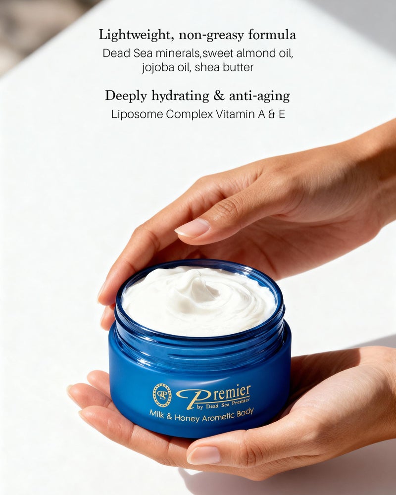 Premier Dead Sea Body Butter for Women & Men - Shea Butter Moisturizer for Dry Skin, Firming Body Cream with Dead Sea Minerals, Natural Hand Moisturizer, Anti-Aging (Milk & Honey, 5.95 Fl Oz) - Image 5