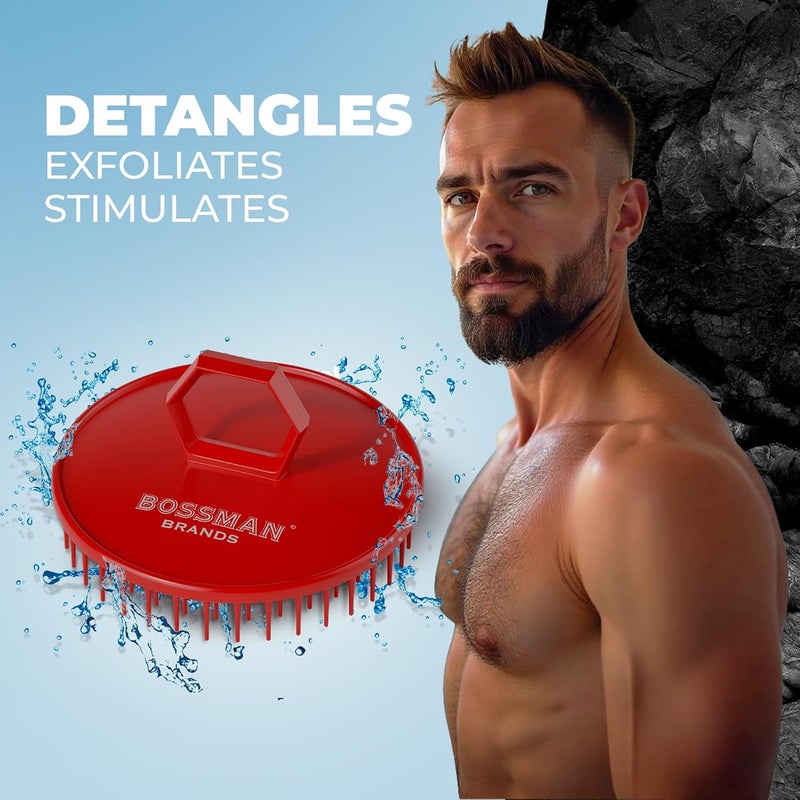 Bossman Scalp Massager Shampoo Brush 3inch Red Head Scrubber Beard Exfoliator Dandruff Control for Hair with Firm Bristles - Image 4