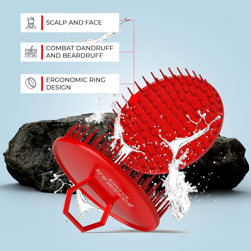 Bossman Scalp Massager Shampoo Brush 3inch Red Head Scrubber Beard Exfoliator Dandruff Control for Hair with Firm Bristles - Image 3