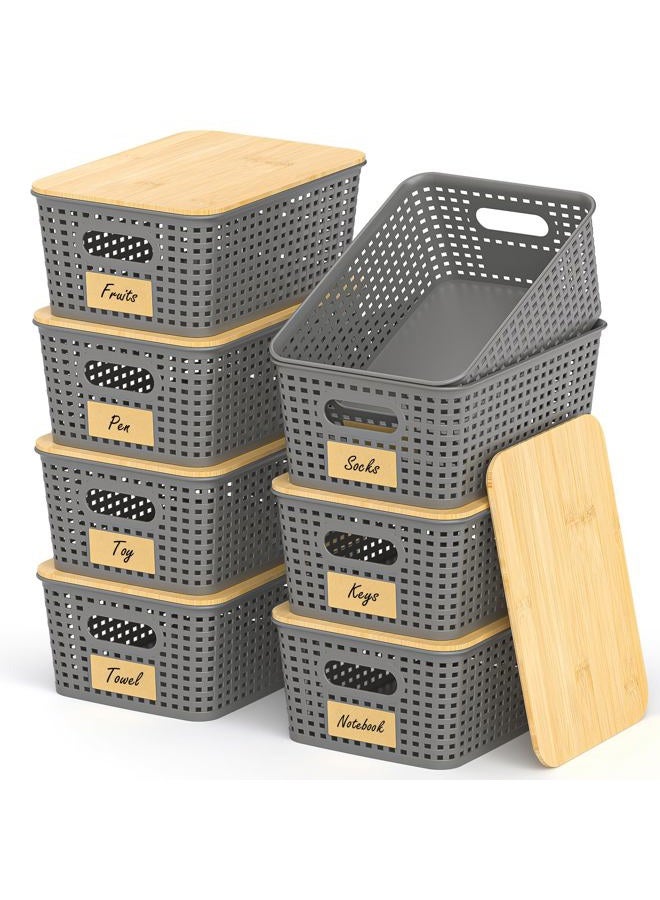 Uvellgift Stackable Storage Basket: Plastic Baskets Bins, Baskets for Organizing, Pantry Decorative Containers for Closets, Cabinets, Shelves(8 Pack, Grey) - Image 1
